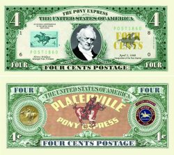 Four Cent Pony Express Postal Collectible Dollar Bill