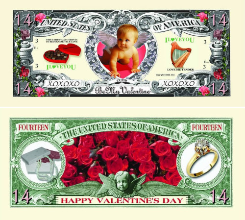 Valentine's Day 14 Dollar Bill