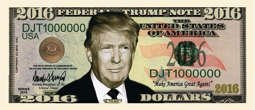 FakeMillion Donald Trump 2016 Presidential Dollar Bill FakeMillion
